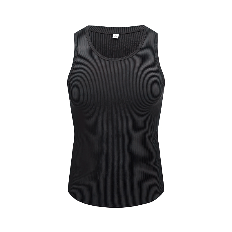 Black elastic breathable men's tank top for training, O-neck for summer workouts, style SF1359.